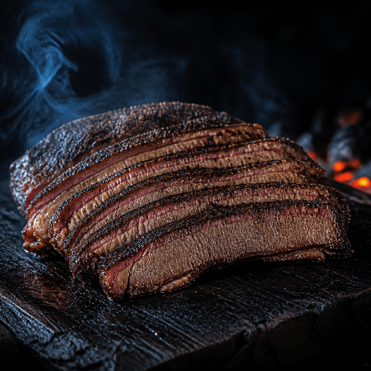 Brisket prepared over a wood fire